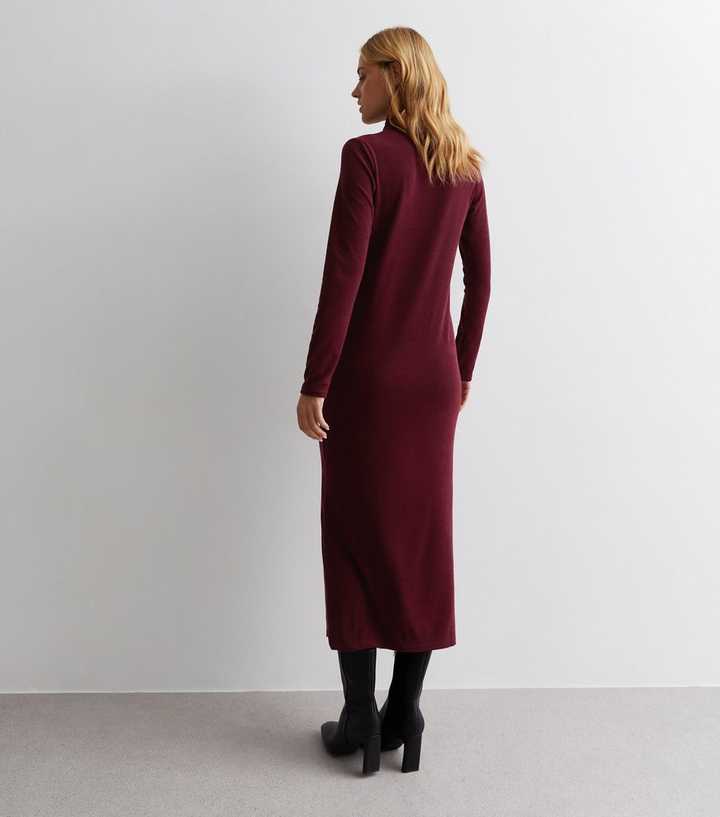 Burgundy Ribbed Roll Neck Midaxi Dress | New Look Burgundy Ribbed Roll Neck Midaxi Dress | New Look
