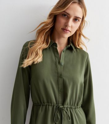 New look khaki shirt dress online