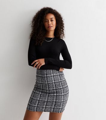 Tall Black Check Mini Tube Skirt New Look