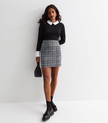 Petite Black Check Mini Tube Skirt | New Look