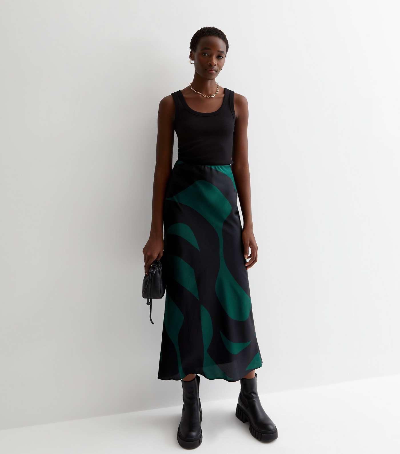 Tall Black Swirl Print Satin Bias Cut Midaxi Skirt Image 3