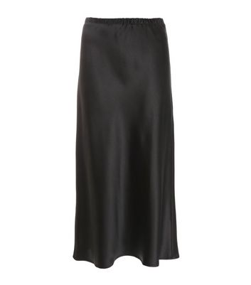 QUIZ Petite Black Satin Maxi Skirt New Look