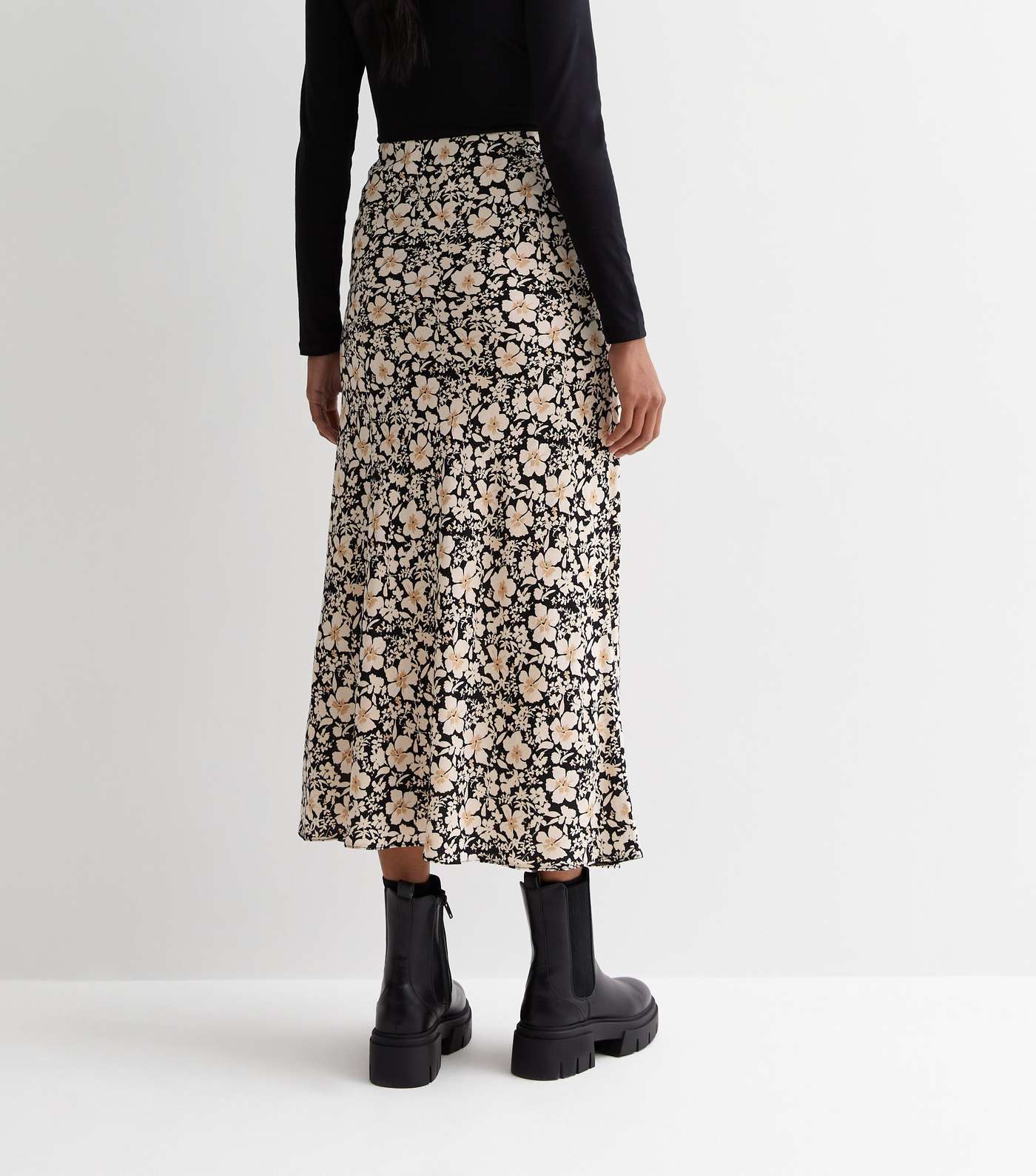 Black Floral Bias Cut Midaxi Skirt Image 4