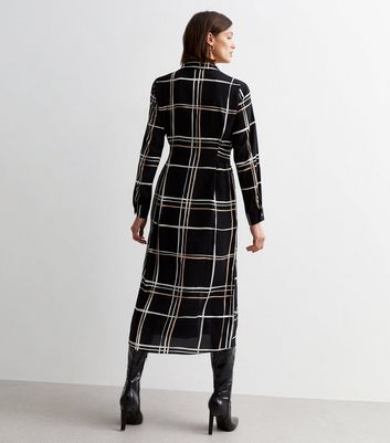 Black Check Print Belted Midi Shirt Dress | New Look