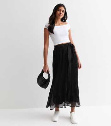 Gini London Black Pleated Belted Maxi Skirt