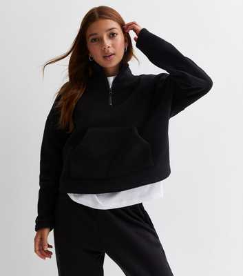 Girls Black Fleece Pocket Front Sweatshirt