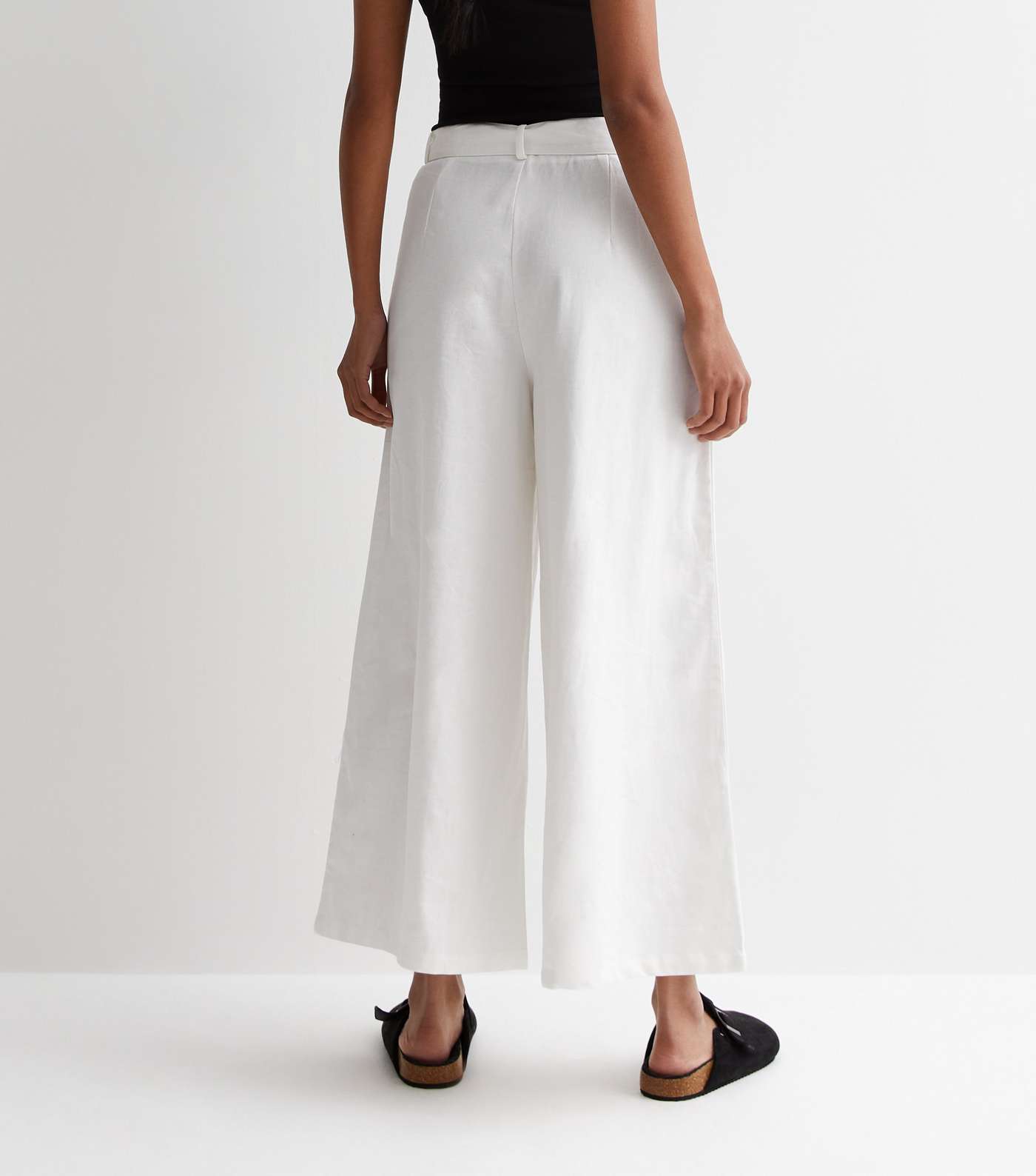 Gini London White Linen-Look Belted Wide Leg Trousers Image 4
