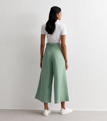 Gini London Green Linen-Look Belted Wide Leg Trousers New Look