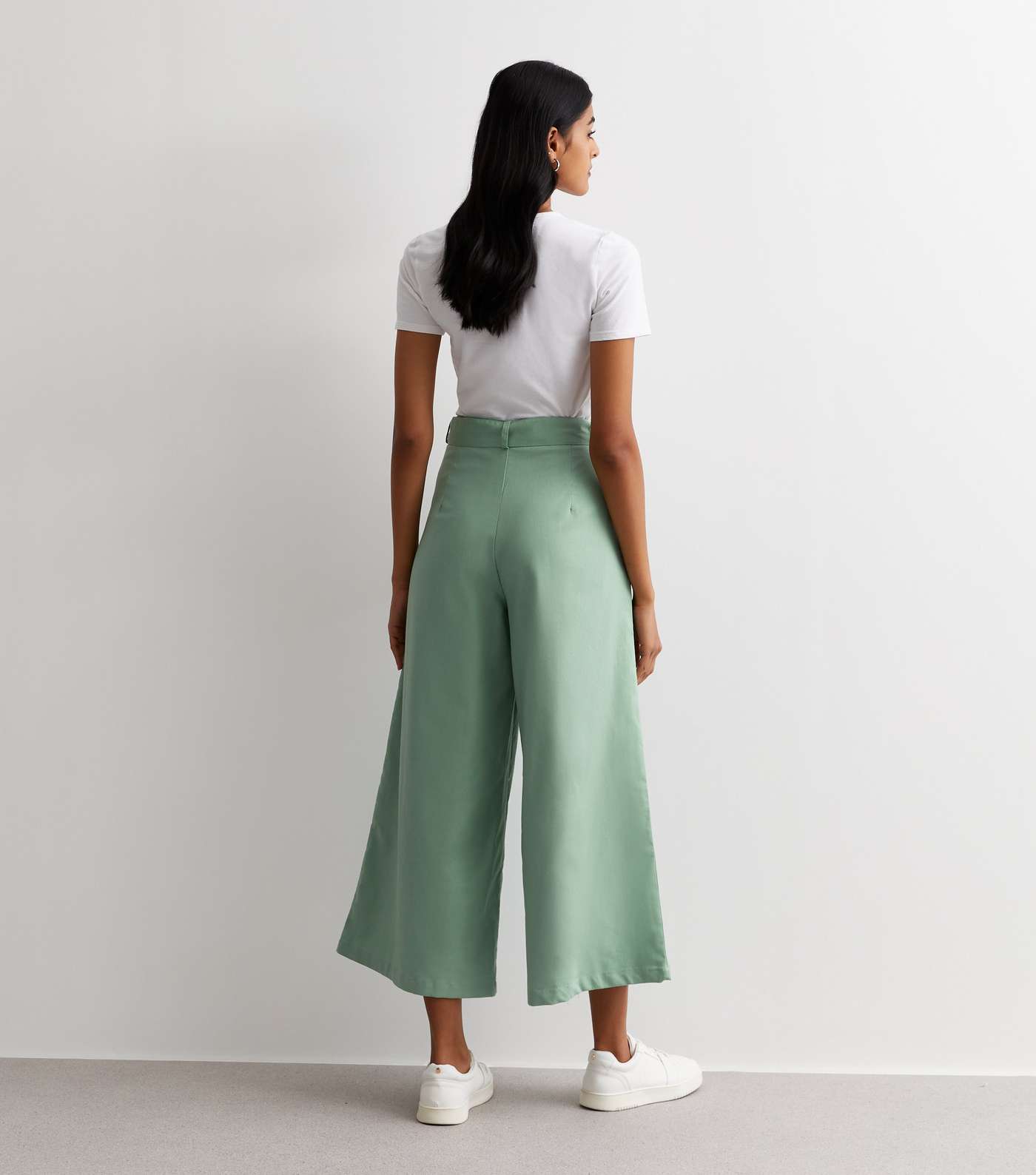 Gini London Green Linen-Look Belted Wide Leg Trousers Image 4