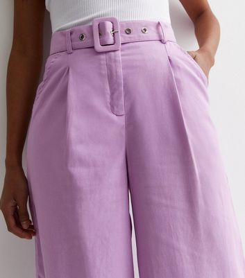 Gini London Lilac Linen-Look Belted Wide Leg Trousers New Look