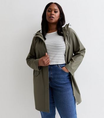 Curves Khaki Hooded Rain Anorak New Look