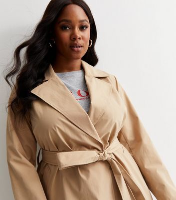 Curves Stone Belted Trench Coat New Look