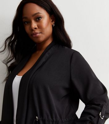 Curves Black Waterfall Duster Jacket New Look