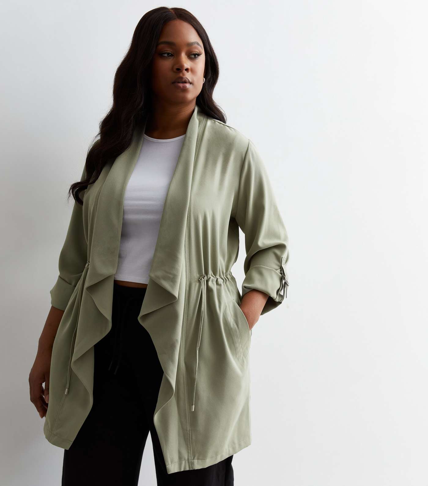 Curves Olive Waterfall Duster Jacket Image 3
