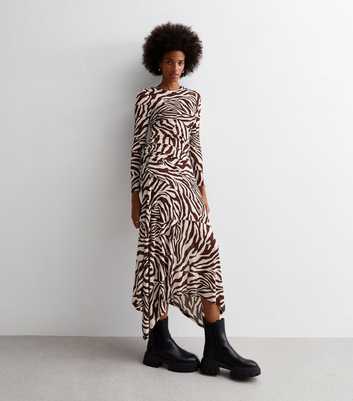 Brown Animal Print Hanky Hem Midaxi Dress