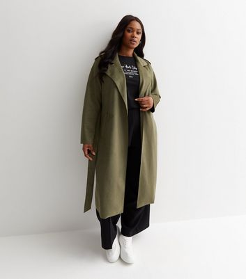 Curves Khaki Suedette Duster Coat New Look