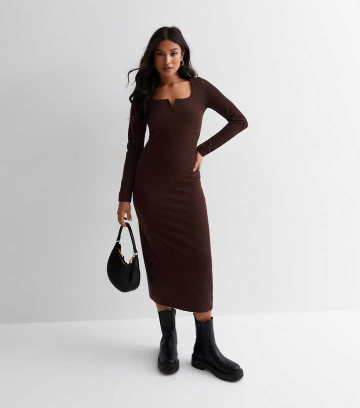 dark brown winter dress Handmade Wool Maxi Dress – Vintage Fit & Flare Winter main image 0