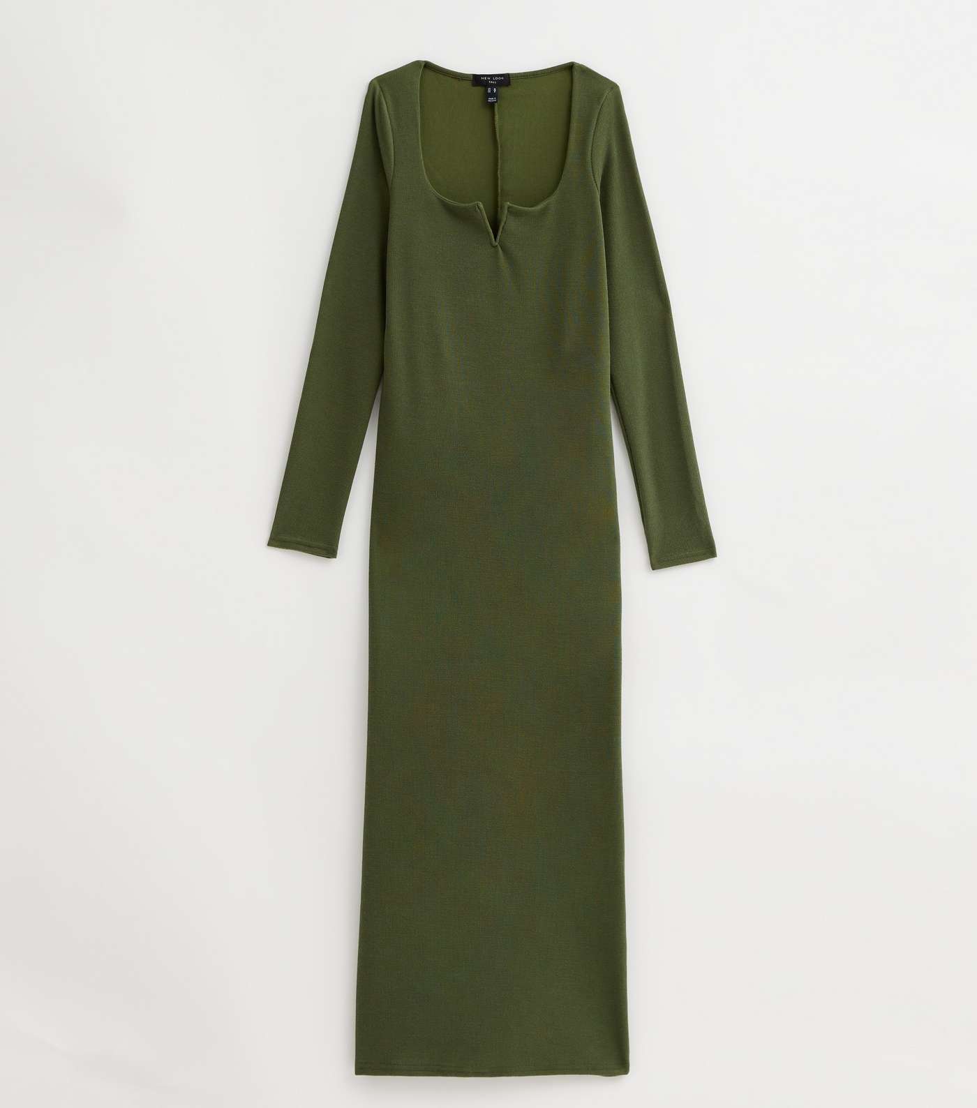 Tall Khaki Ribbed V Neck Long Sleeve Midi Dress Image 5