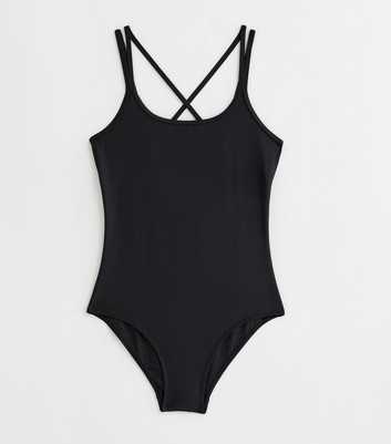 Girls Black Strappy Swimsuit