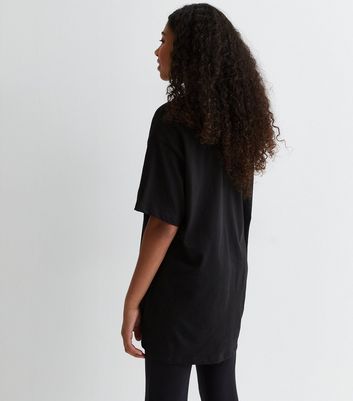 Girls Black Cotton Marseille Oversized Longline Logo T-Shirt New Look