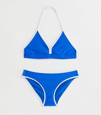 Girls Blue Contrast Triangle Bikini Set New Look