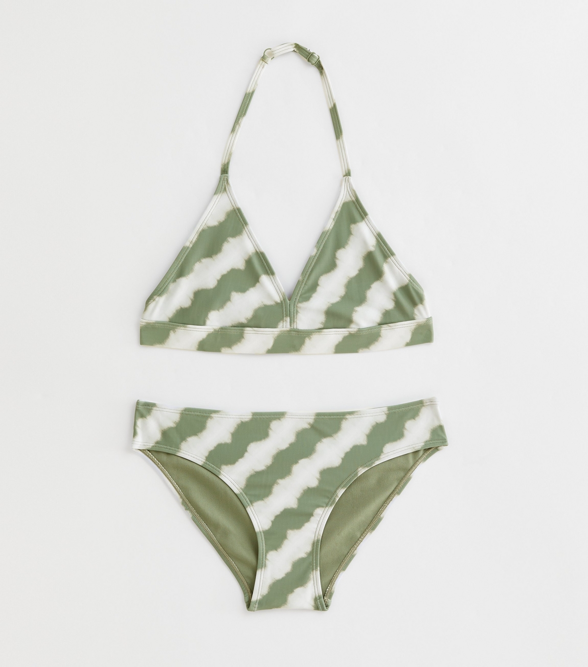 Girls' Green Tie Dye Stripe Triangle Bikini Set New Look
