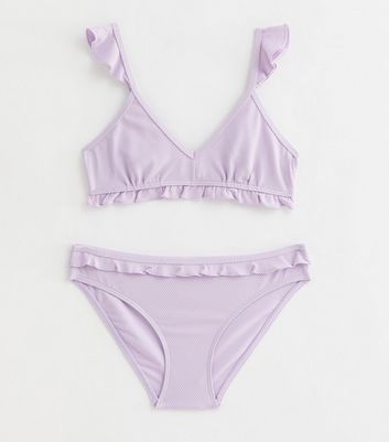 Girls Lilac Textured Frill Triangle Bikini Set New Look