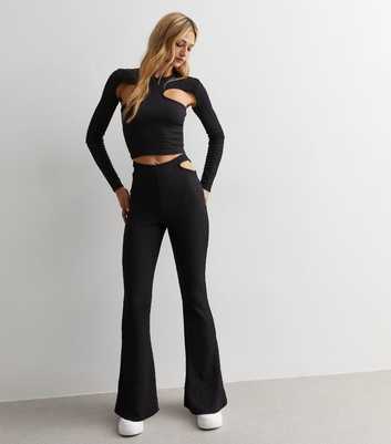 Pink Vanilla Black Textured Cut Out Flared Trousers