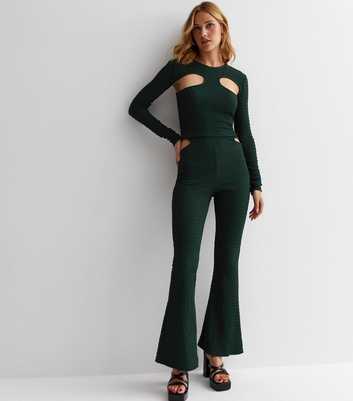 Pink Vanilla Dark Green Cut Out Flared Trousers