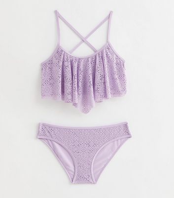Girls Lilac Crochet Scoop Bikini Set New Look