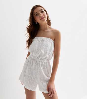 Girls White Broderie Beach Playsuit