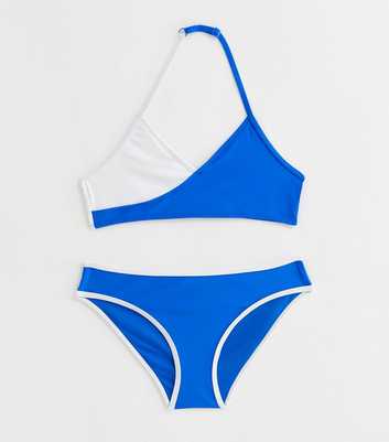 Girls Blue Contrast Halter Bikini Set