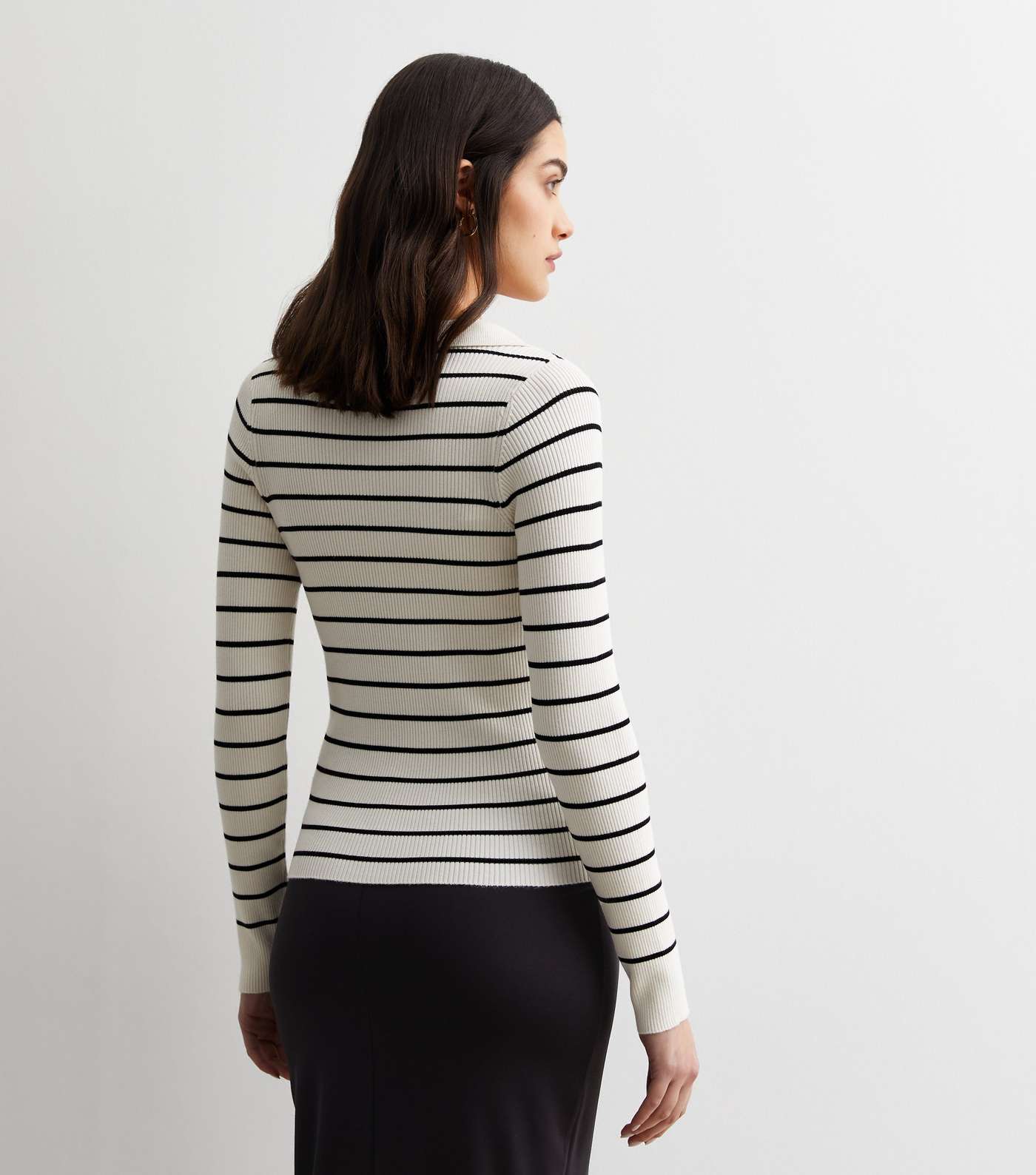 Maternity White Stripe Ribbed Long Sleeve Top Image 4