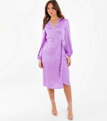 QUIZ Light Purple Satin Sequin Trim Wrap Midi Dress