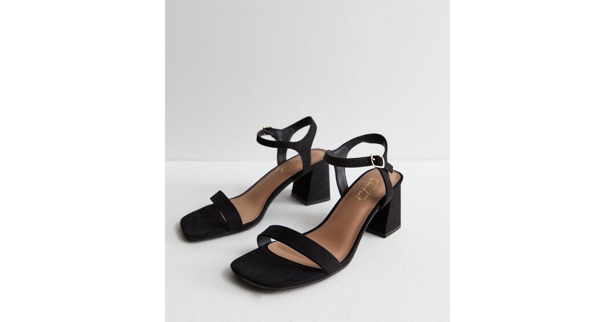 Black Suedette Part Block Heel Sandals New Look