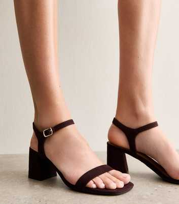 Dark Brown Faux Suede Block Heel Sandals