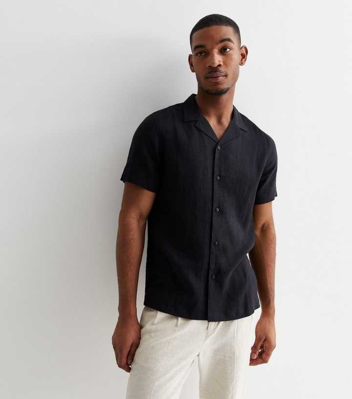 Black Linen Blend Short Sleeve Shirt New Look