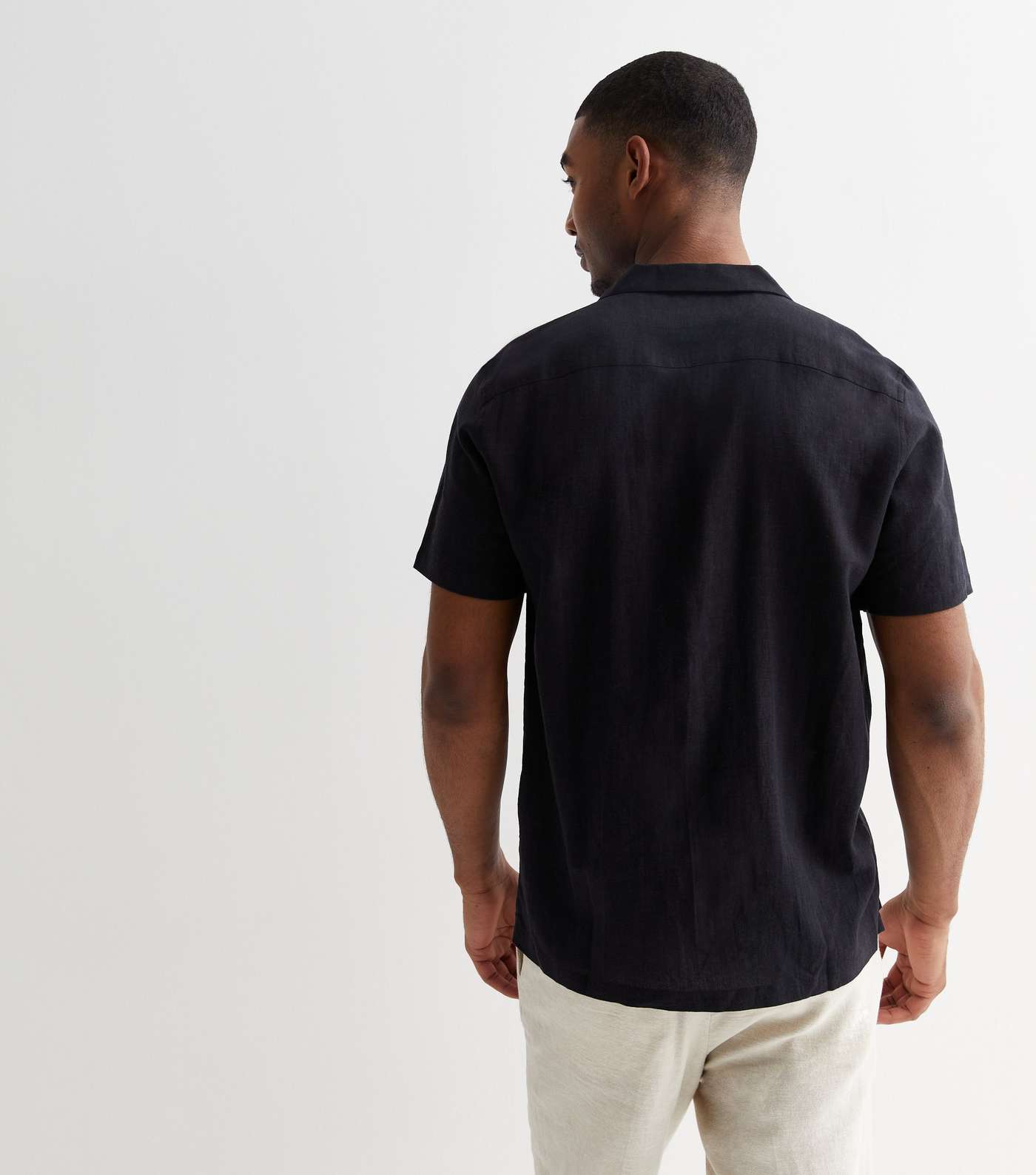 Black Linen Blend Short Sleeve Shirt Image 4