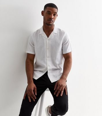 Mens short sleeve shop white linen shirt