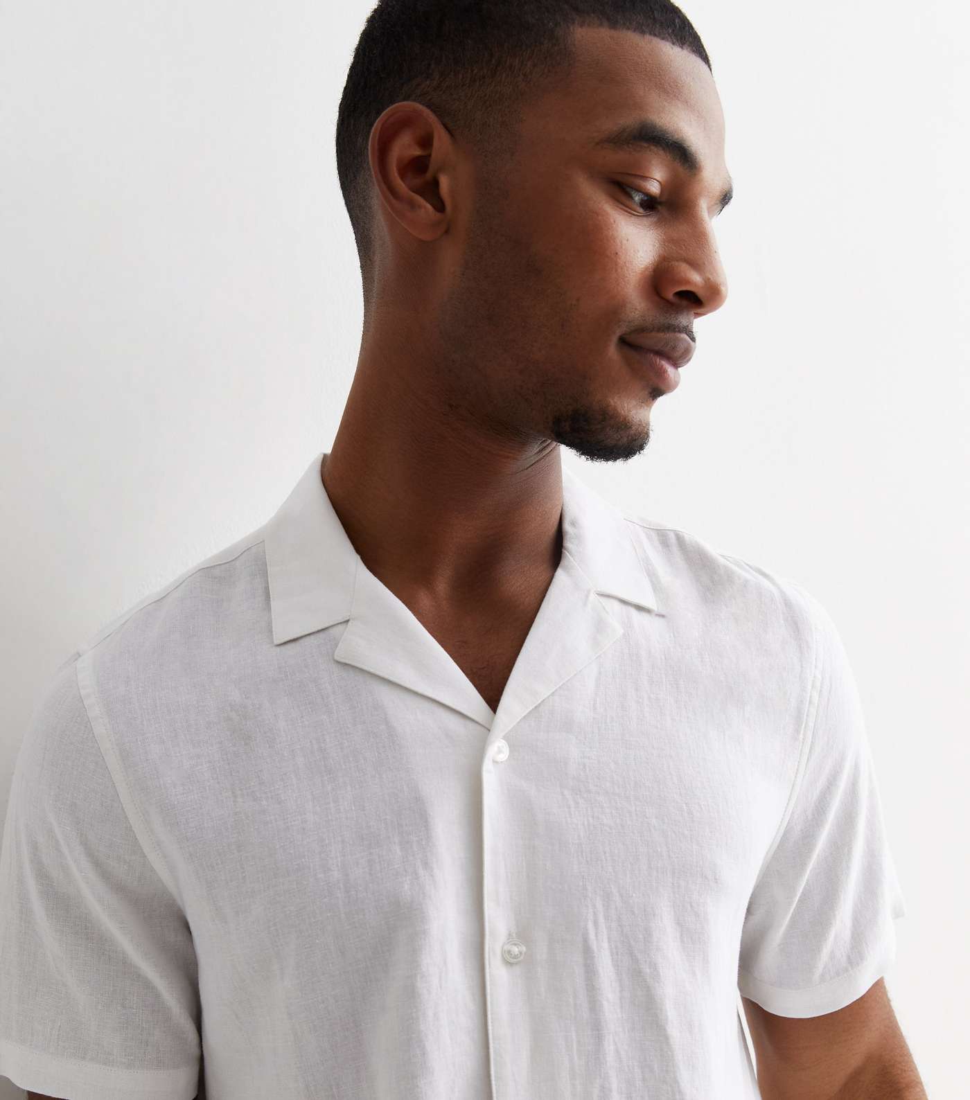 White Linen Blend Short Sleeve Shirt Image 2