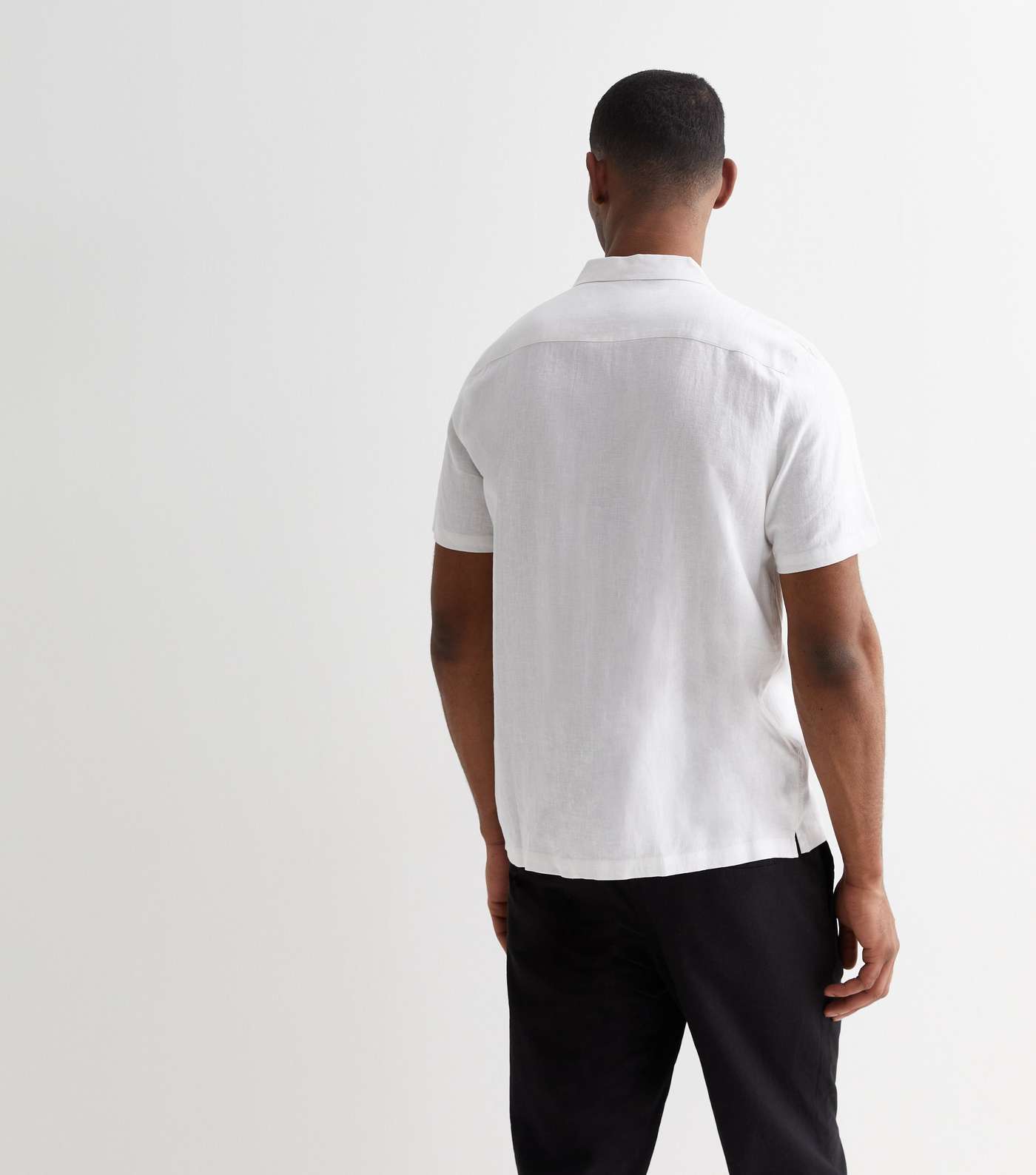 White Linen Blend Short Sleeve Shirt Image 4