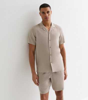 Stone Linen Blend Short Sleeve Shirt