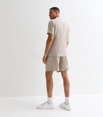 Men's Stone Linen Blend Short Sleeve Shirt New Look