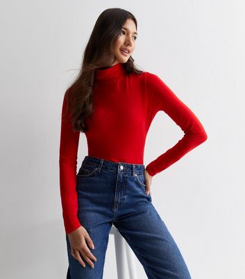 Red Jersey High Neck Top New Look