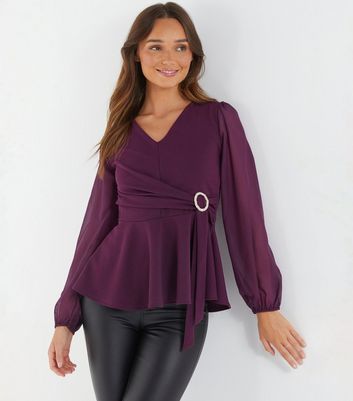 Purple peplum top with black sale liquid leggings