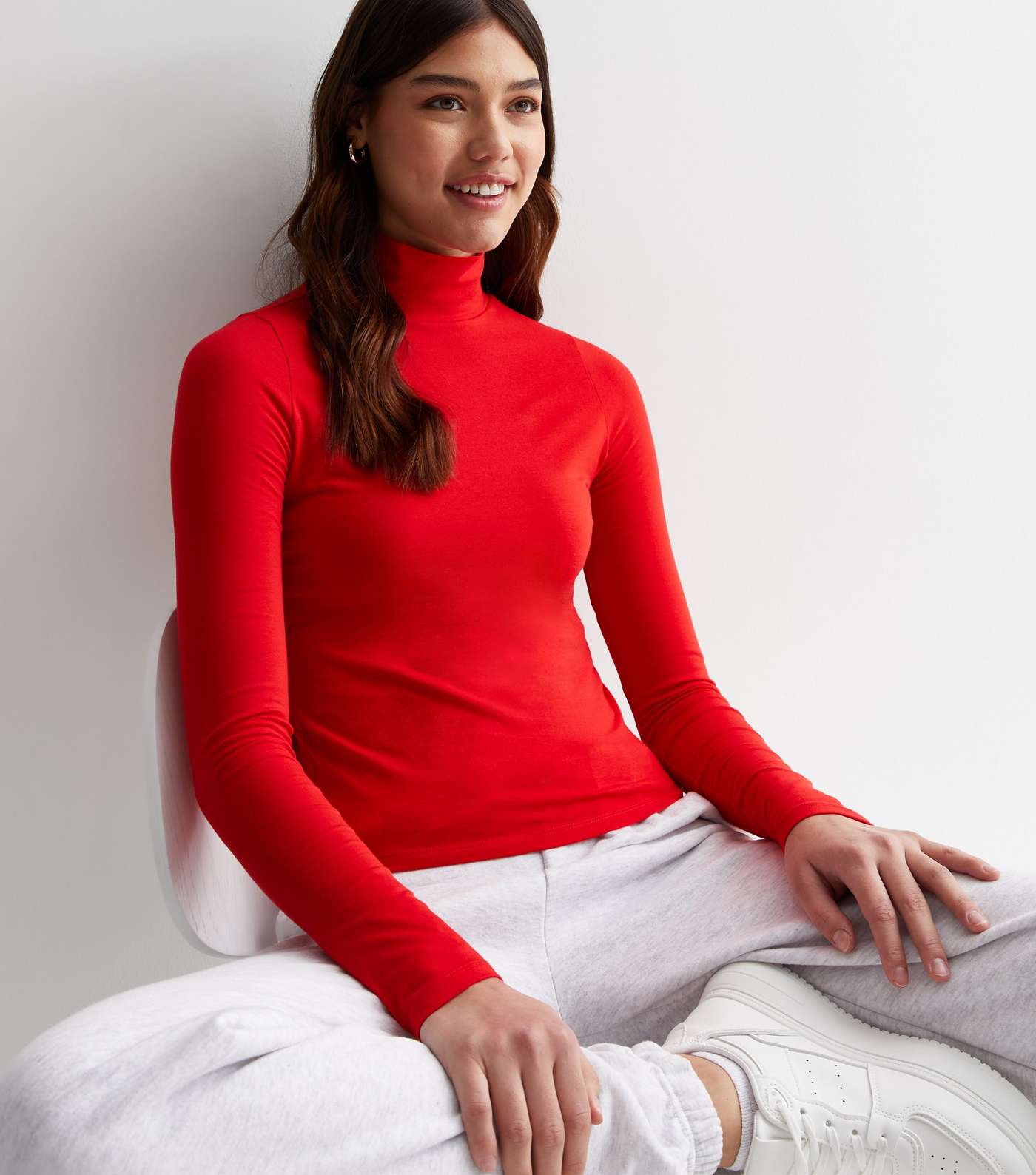 Tall Red Jersey High Neck Top