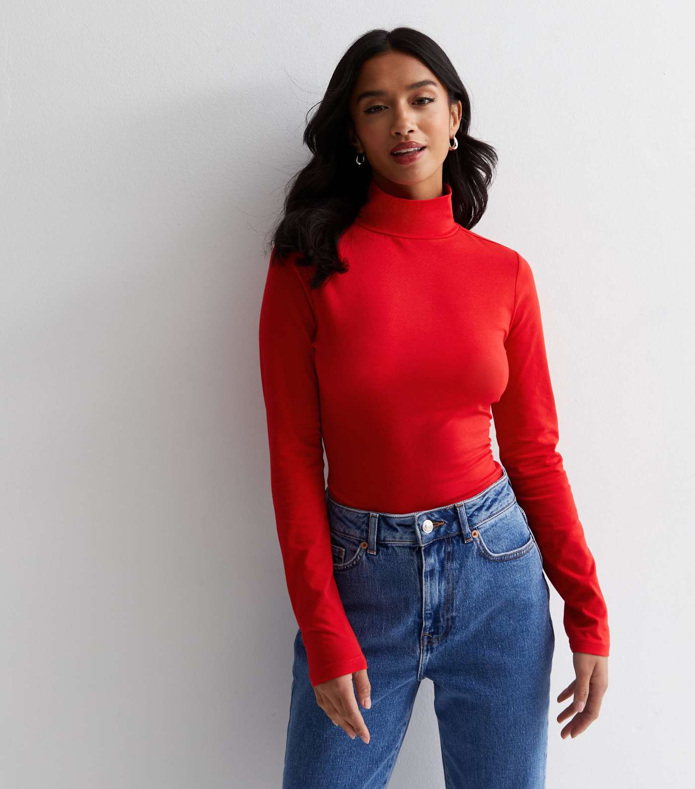 Petite Red Jersey High Neck Top Image 2
