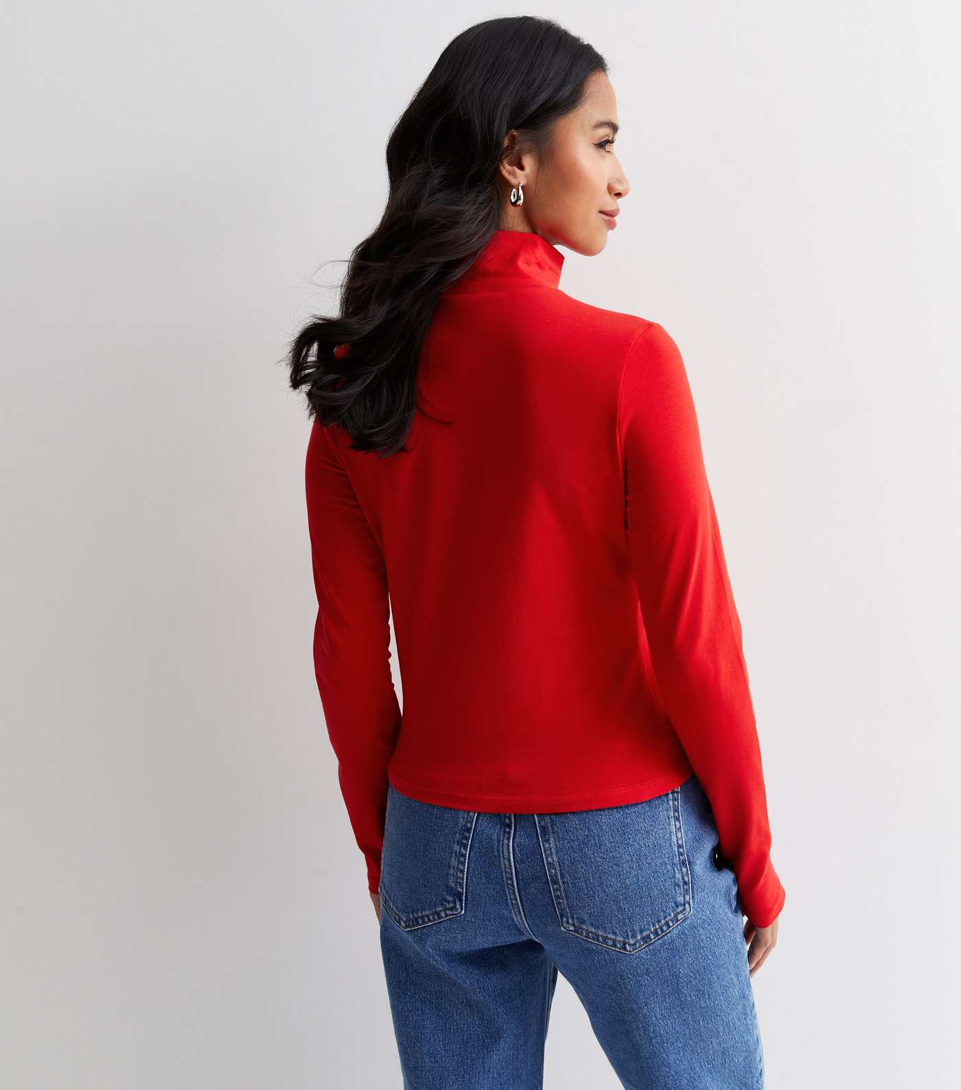 Petite Red Jersey High Neck Top Image 4