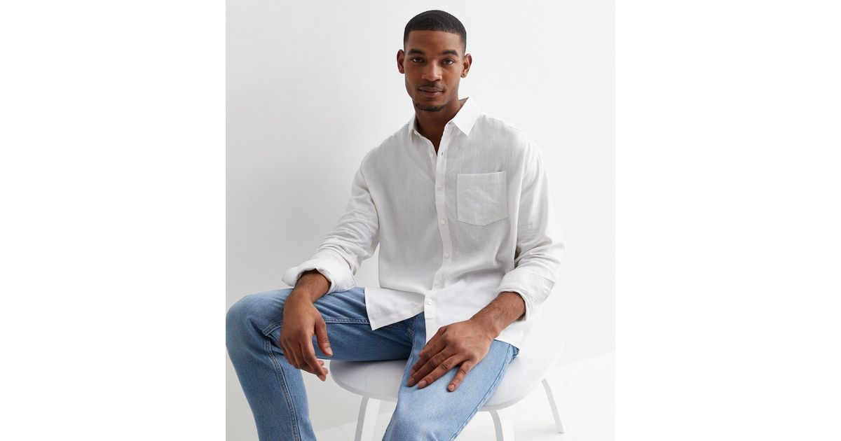 White Linen Blend Long Sleeve Oversized Shirt New Look