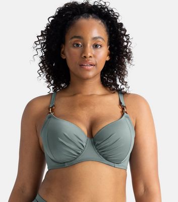 Dorina Curves Green Ruched Bikini Top New Look